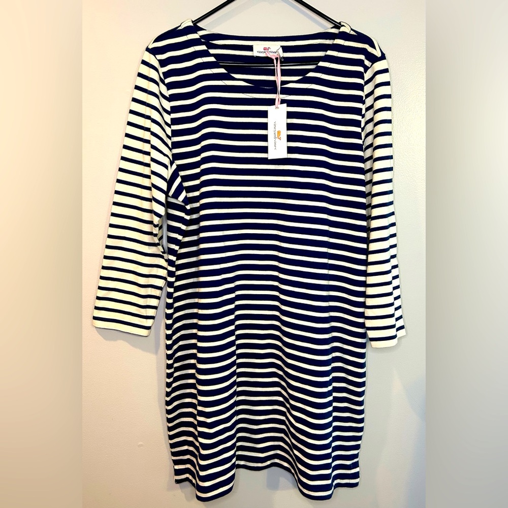 Vineyard Vines Navy & White Striped Asymmetrical Hem Dress